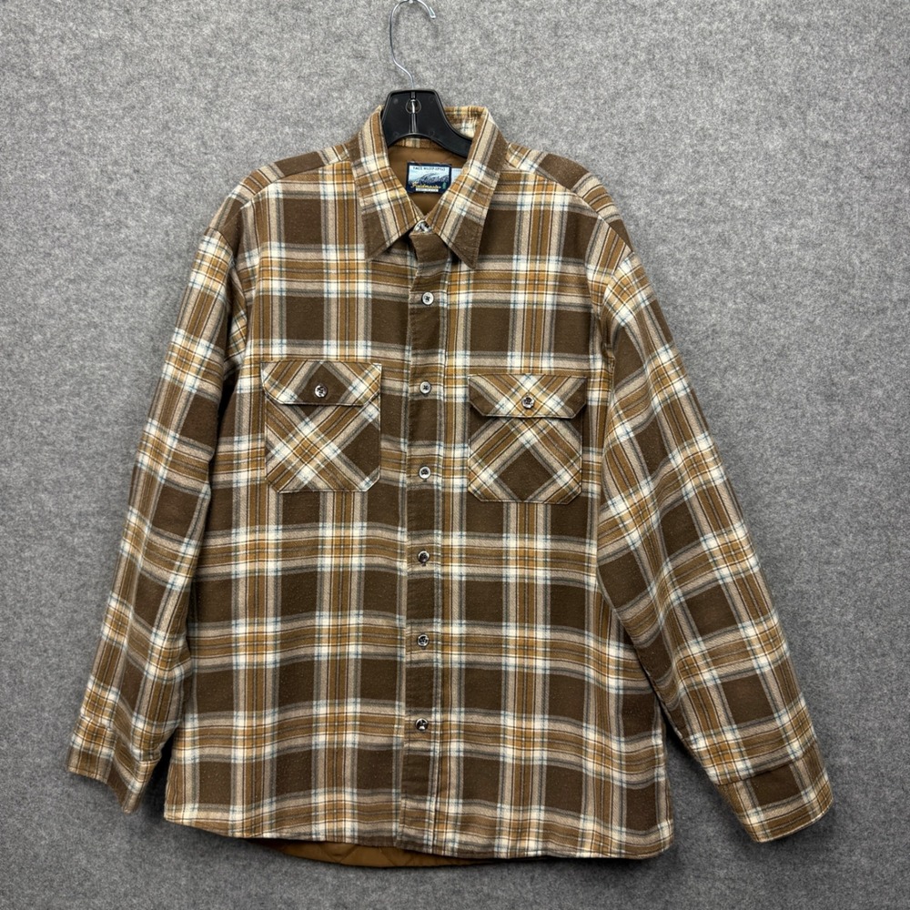 Vintage Fieldmaster Brown Plaid Quilted Flannel Shirt Jacket Mens Tall XL‎ USA